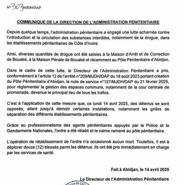 déclaration Manifestation des prisonniers à l’ex-MACA – Affaire de drogue : L’administration pénitentiaire dit toute la vérité