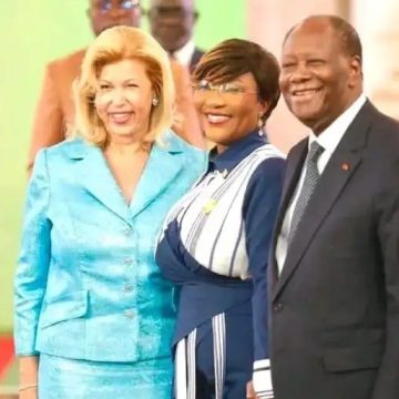 ph. Présidente UNJCI et le couple présidentiel Côte d’Ivoire / Médias – Marie-Laure N’Goran,1ère femme présidente de l’UNJCI, honorée par la Nation